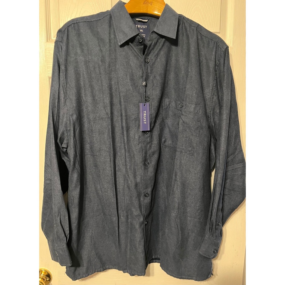 Trust Mens XXL Faux Suede Button Down Shirt Denim Blue Long Sleeve NEW